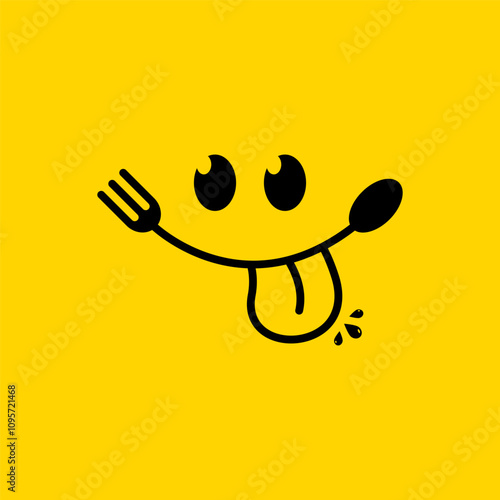 Smile delicious spoon and fork logo icon. Smiling cute emoticon food and restaurant.