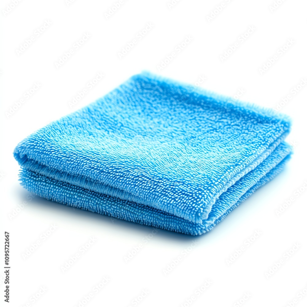 Folded blue microfiber cloth on a white background. Folded blue microfiber cloth on a white background.