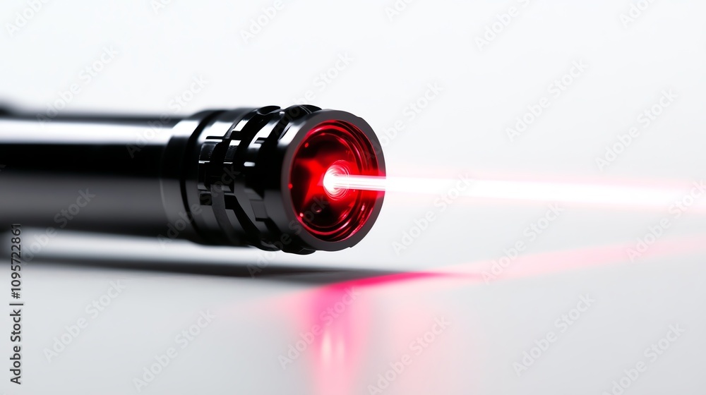 Laser pointer with bright red beam on white isolate background Laser pointer with bright red beam on white isolate background