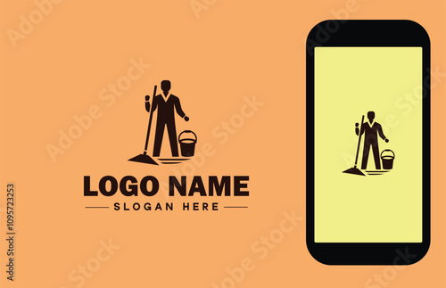 Janitorial Services icon Cleaning services Custodial services Commercial cleaning flat logo sign symbol editable vector