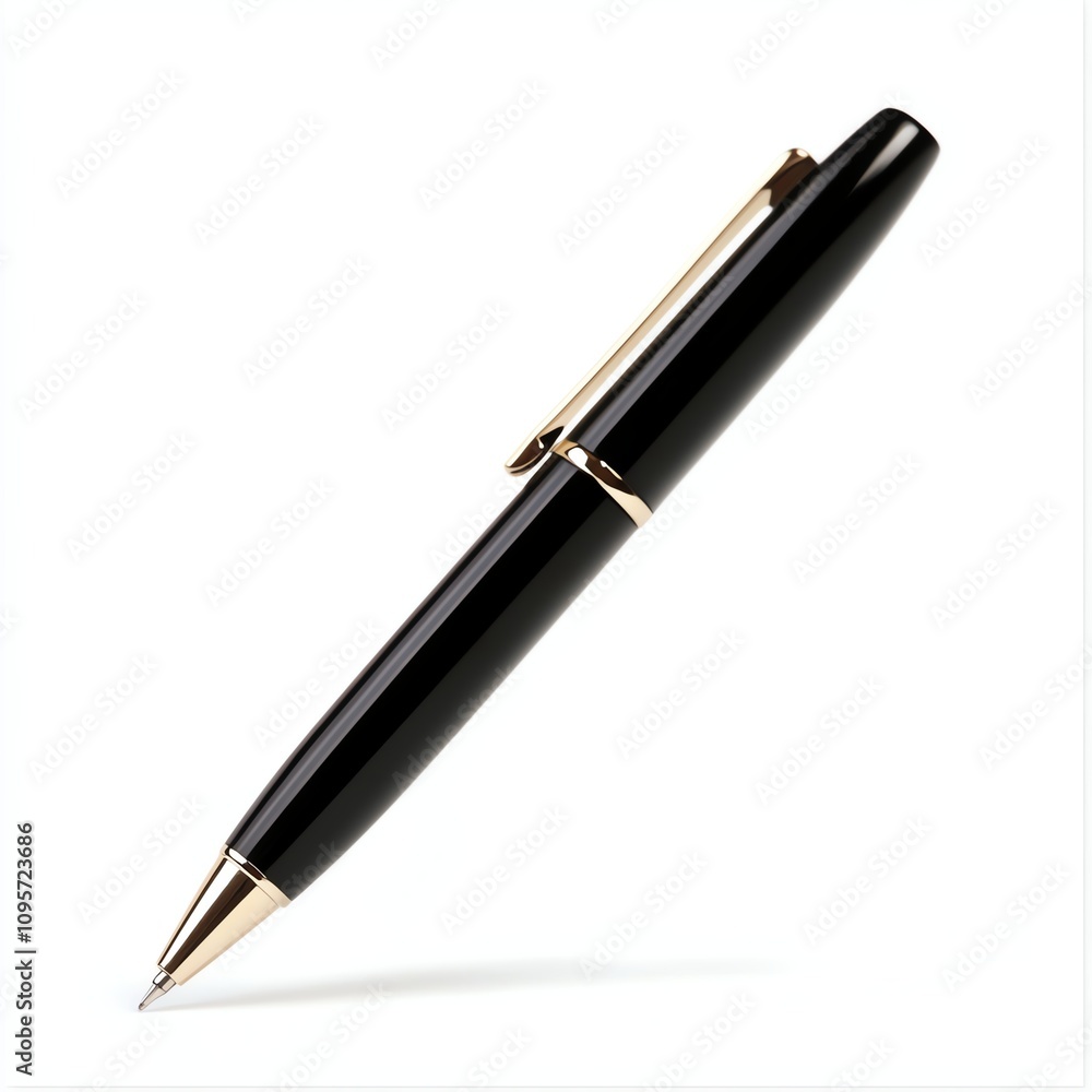Elegant black pen with gold accents, isolated on white background. Elegant black pen with gold accents, isolated on white background.