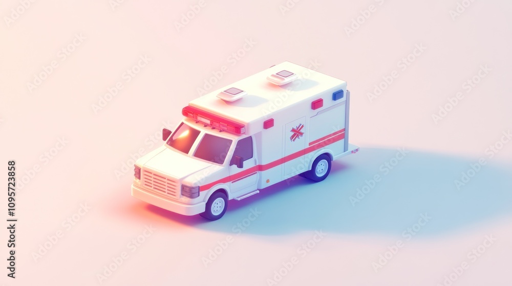 A stylized ambulance model with a clean design and soft lighting. A stylized ambulance model with a clean design and soft lighting.