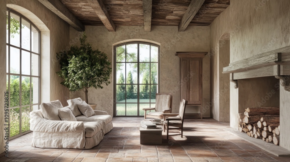 A cozy, minimalist living room with natural light and earthy tones. A cozy, minimalist living room with natural light and earthy tones.