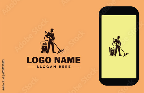Janitorial Services icon Cleaning services Custodial services Commercial cleaning flat logo sign symbol editable vector