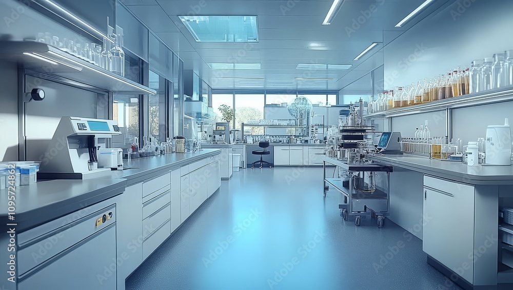 A well-organized laboratory space with a focus on cleanliness and innovation. A well-organized laboratory space with a focus on cleanliness and innovation.