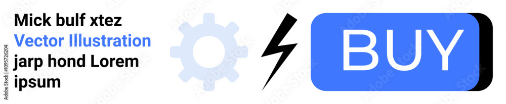 Gear, lightning bolt, blue BUY button with white text. Ideal for e-commerce, technology, user interface, online shopping, digital marketing, electronic transactions, website design. Landing page Gear, lightning bolt, blue BUY button with white text. Ideal for e-commerce, technology, user interface, online shopping, digital marketing, electronic transactions, website design. Landing page