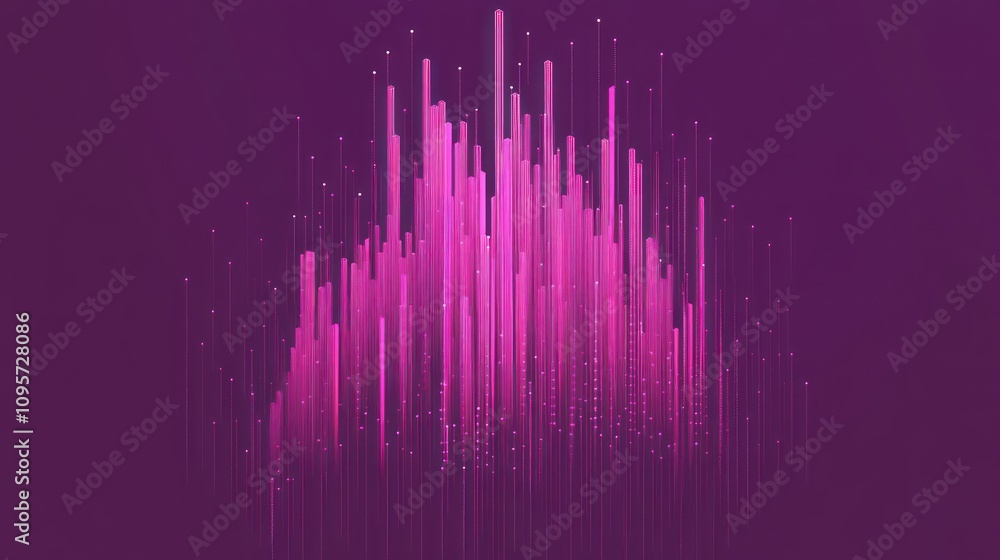 Abstract visualization of data represented by vertical bars in shades of pink against a purple background. Abstract visualization of data represented by vertical bars in shades of pink against a purple background.