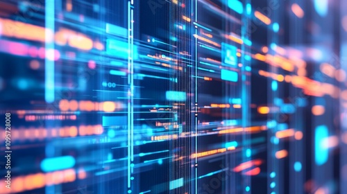 A floating data grid with elements of artificial intelligence and augmented reality, symbolizing analytics automation photo