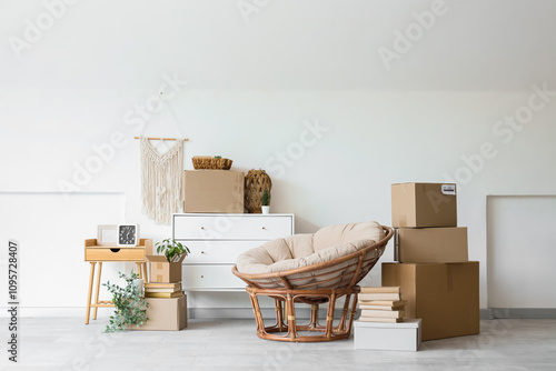 Empty room with moving boxe...