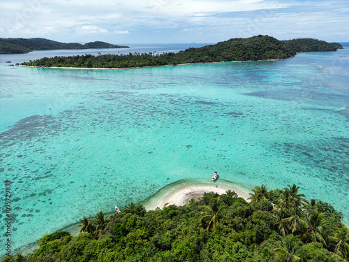 Indonesia Anambas Islands - Drone view Dinkor beach and Butoon Island photo