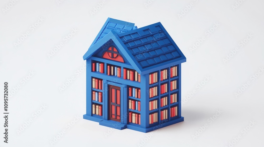 A colorful 3D model of a house with bookshelves and a sloped roof, symbolizing knowledge. A colorful 3D model of a house with bookshelves and a sloped roof, symbolizing knowledge.