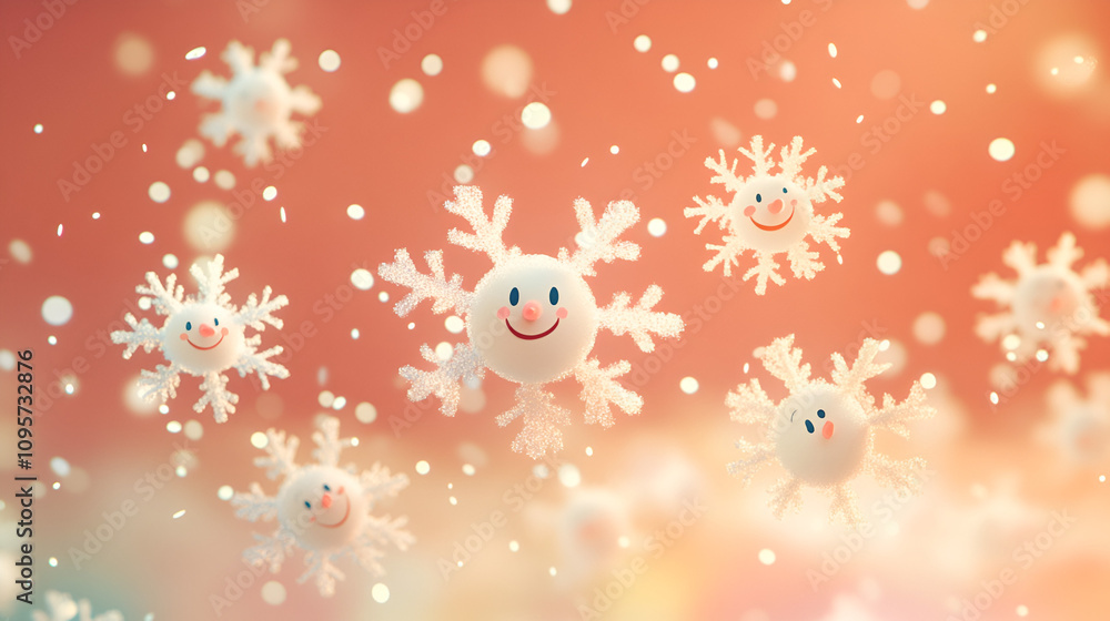 Obraz premium Cheerful cartoon snowflakes dancing in a winter wonderland digital illustration playful scene lively colors whimsical concept