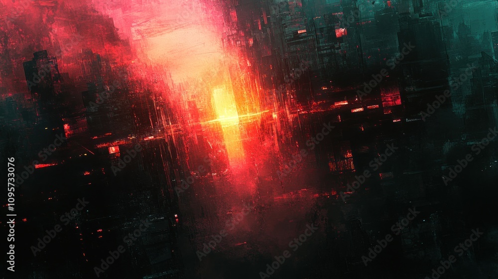 Abstract digital artwork featuring vibrant red and orange hues amidst a dark, textured background. Abstract digital artwork featuring vibrant red and orange hues amidst a dark, textured background.