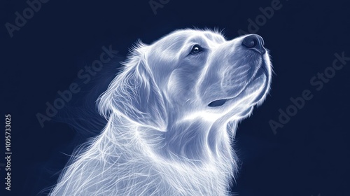 A stylized depiction of a dog with glowing outlines against a dark background. photo