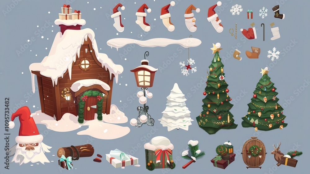 Christmas Cartoon Elements - A Whimsical and Festive Collection of Animated Details. The Colorful and Playful Christmas Cartoon Elements, with Their Cheerful Characters Christmas Cartoon Elements - A Whimsical and Festive Collection of Animated Details. The Colorful and Playful Christmas Cartoon Elements, with Their Cheerful Characters