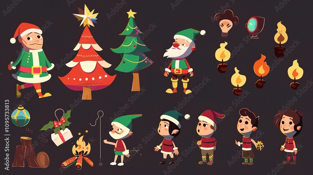 Christmas Cartoon Elements - A Whimsical and Festive Collection of Animated Details. The Colorful and Playful Christmas Cartoon Elements, with Their Cheerful Characters Christmas Cartoon Elements - A Whimsical and Festive Collection of Animated Details. The Colorful and Playful Christmas Cartoon Elements, with Their Cheerful Characters