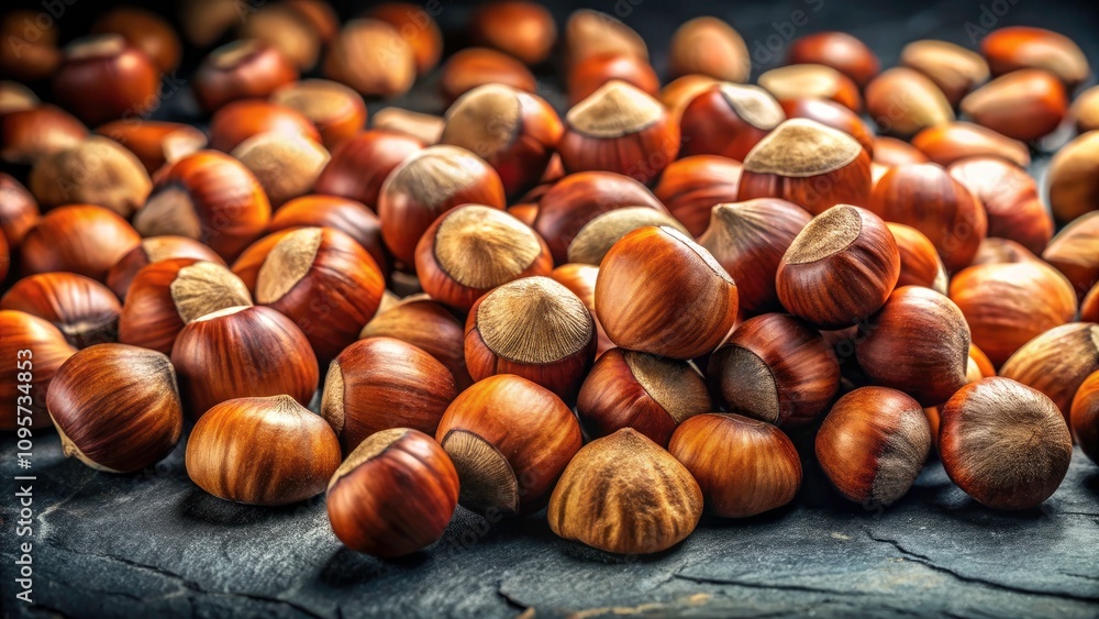 Hazelnuts on Dark Surface - Natural Nuts, Healthy Snack, Organic Food, Gourmet Ingredients, Close-Up Photography, Rustic Background, Culinary Use Hazelnuts on Dark Surface - Natural Nuts, Healthy Snack, Organic Food, Gourmet Ingredients, Close-Up Photography, Rustic Background, Culinary Use