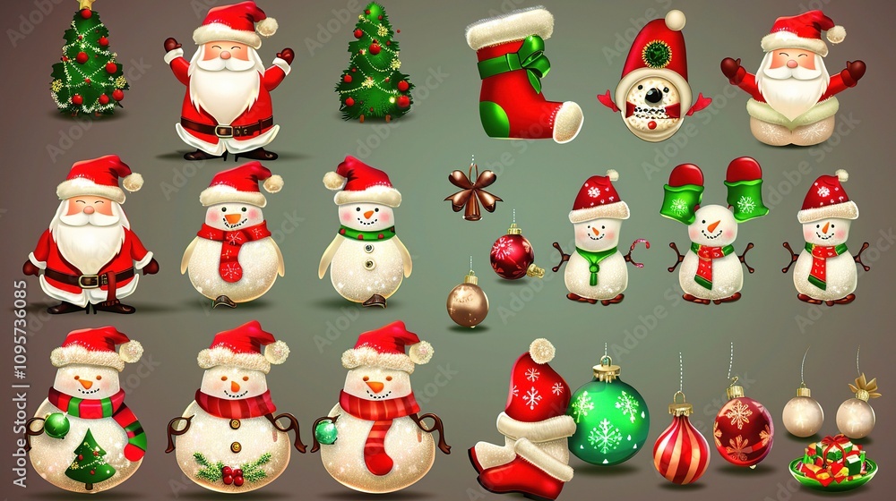 Christmas Cartoon Elements - A Whimsical and Festive Collection of Animated Details. The Colorful and Playful Christmas Cartoon Elements, with Their Cheerful Characters Christmas Cartoon Elements - A Whimsical and Festive Collection of Animated Details. The Colorful and Playful Christmas Cartoon Elements, with Their Cheerful Characters