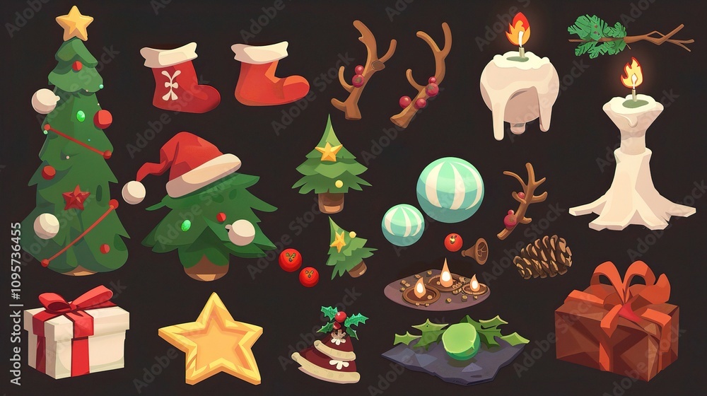 Christmas Cartoon Elements - A Whimsical and Festive Collection of Animated Details. The Colorful and Playful Christmas Cartoon Elements, with Their Cheerful Characters Christmas Cartoon Elements - A Whimsical and Festive Collection of Animated Details. The Colorful and Playful Christmas Cartoon Elements, with Their Cheerful Characters
