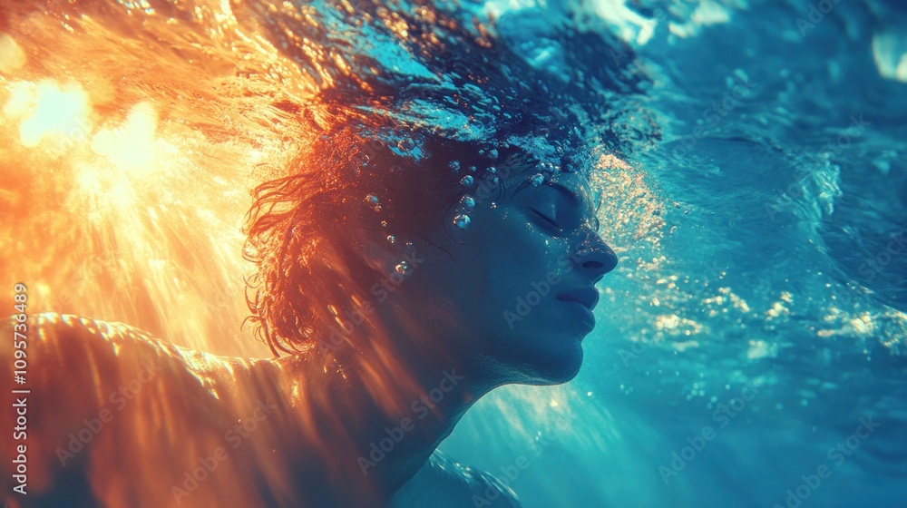 A serene underwater portrait capturing tranquility and light. A serene underwater portrait capturing tranquility and light.