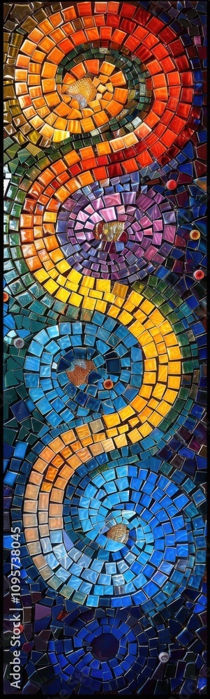Fototapeta premium A close up of a mosaic of colorful circles on a black background