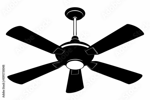 ceiling fan on black silhouette white background illustration