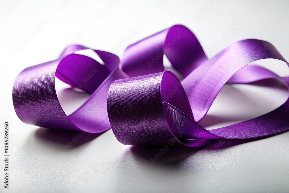 Elegant Purple Ribbon on a Crisp White Background - Fashion Photography Inspiration, Minimalist Design, Stylish Accessories, Color Contrast, Creative Composition, Modern Aesthetics Elegant Purple Ribbon on a Crisp White Background - Fashion Photography Inspiration, Minimalist Design, Stylish Accessories, Color Contrast, Creative Composition, Modern Aesthetics