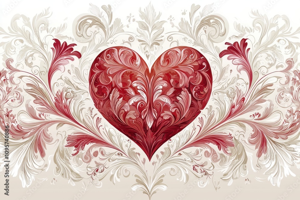 Ornate Red Heart Floral Design Valentines Day Romantic Background Ornate Red Heart Floral Design Valentines Day Romantic Background