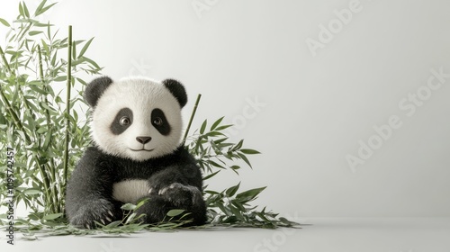 A cute panda sitting among bamboo, conveying a sense of tranquility and nature.