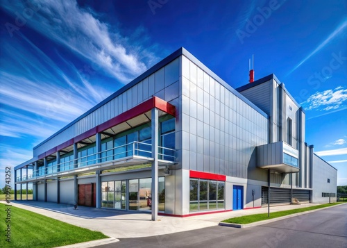 Contemporary Meat Processing Plant Exterior - Efficiency, Hygiene, Minimalist Design, Modern Architecture, Industrial Facility, Sustainable Practices