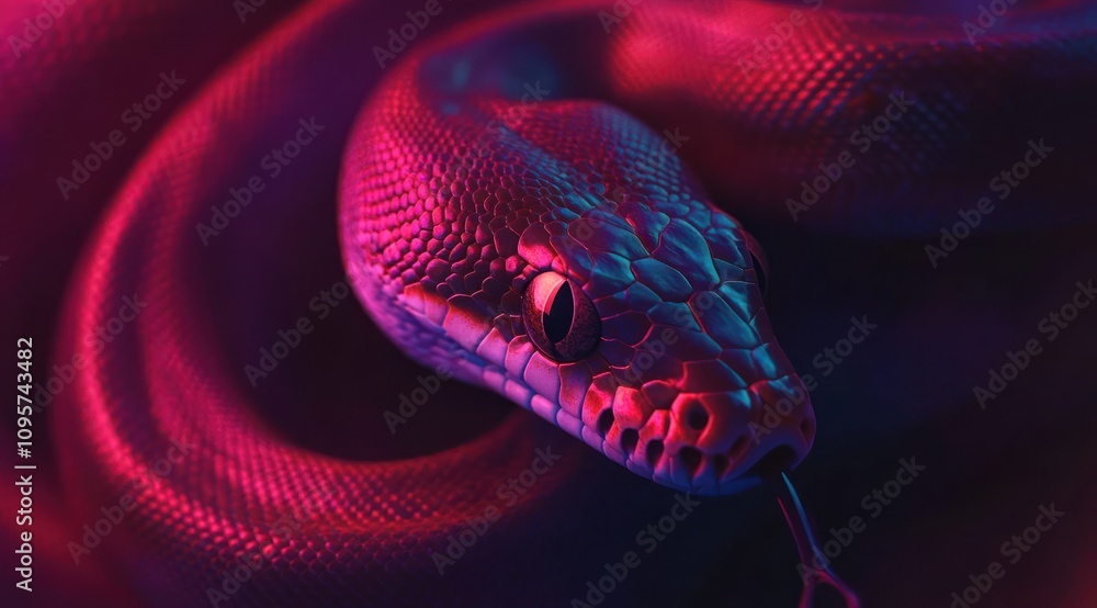 A close-up of a colorful snake with vibrant lighting and texture. A close-up of a colorful snake with vibrant lighting and texture.