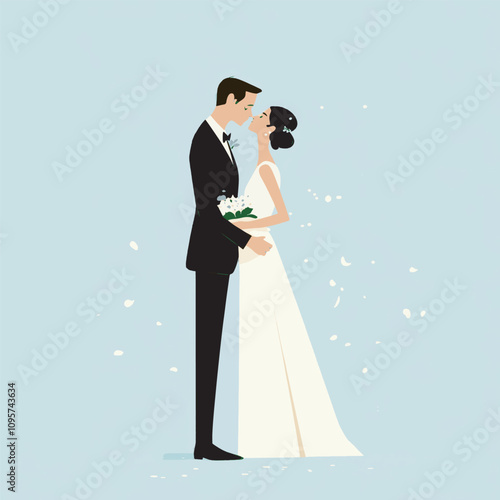 bride and groom wedding dress. flat design style vector 