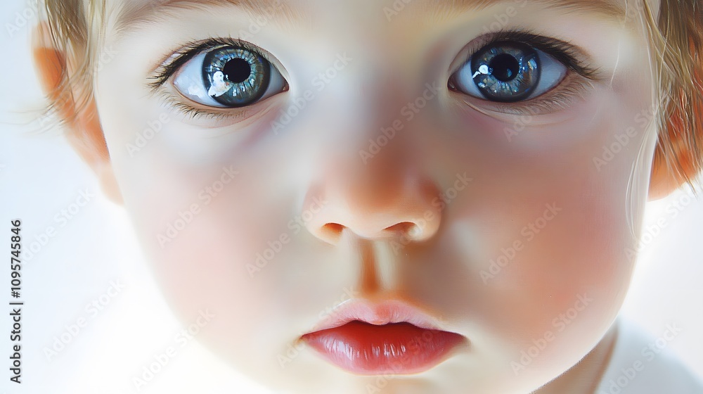 Fototapeta premium 47. A study of a child's face structure, emphasizing softness and roundness, on a white background