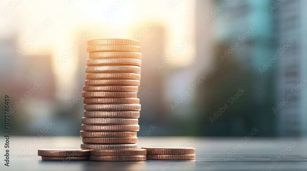 A stack of coins on a table A stack of coins on a table