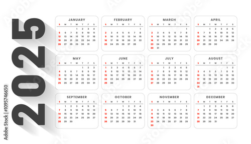 minimal 2025 new year calendar template business desk or wall