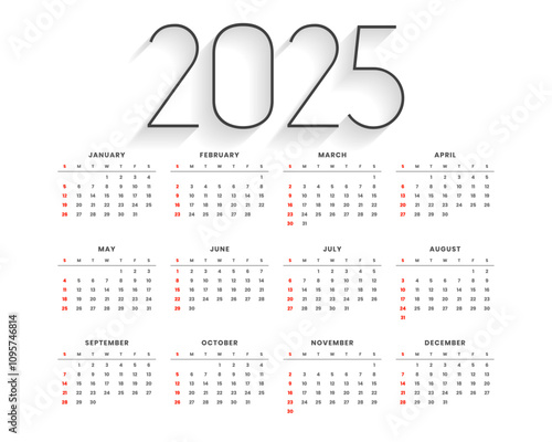 minimal style 2025 annual wall calendar template design