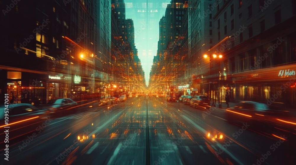 A vibrant city street scene with blurred motion, showcasing urban life and energy. A vibrant city street scene with blurred motion, showcasing urban life and energy.