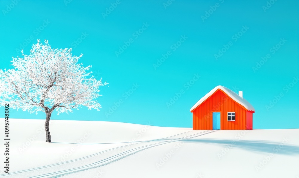 Charming winter retreat snowy landscape digital art cozy bright Charming winter retreat snowy landscape digital art cozy bright