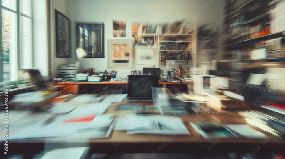 Creative workspace action home office interior design bright environment focused viewpoint productivity concept Creative workspace action home office interior design bright environment focused viewpoint productivity concept