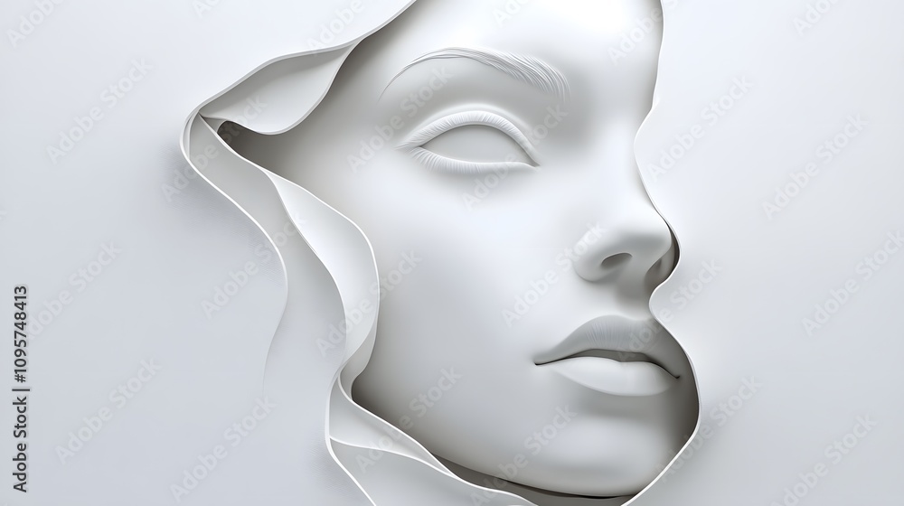96. A stylized representation of a face focusing on asymmetry, on a white background 96. A stylized representation of a face focusing on asymmetry, on a white background