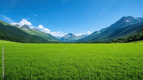 A vast, open field with mountains in the background