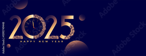 happy new year 2025 clock banner design