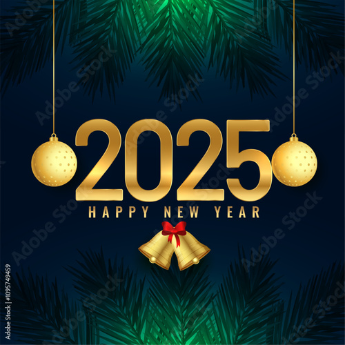 2025 new year holiday background with xmas ball and bell