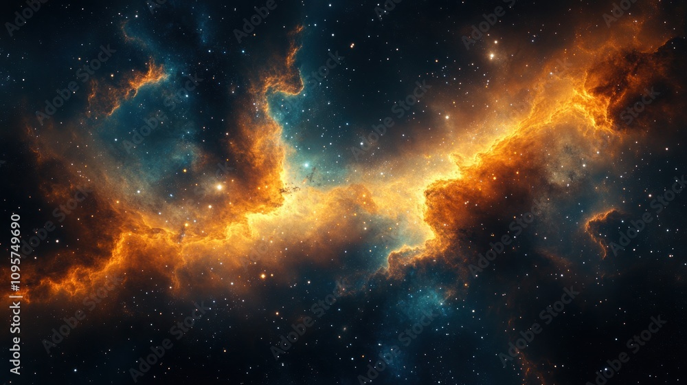 Naklejka premium A vibrant cosmic scene showcasing nebulae and stars in deep space.