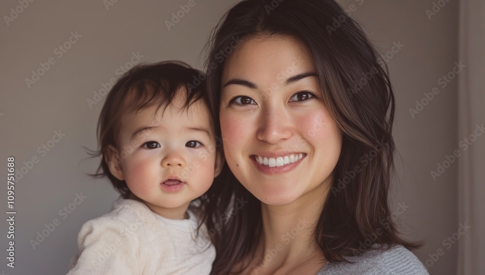 Beautiful Japanese Woman with Child