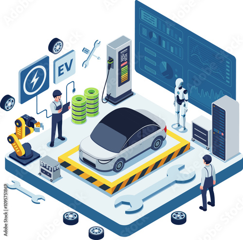 Isometric Electric Vehicle Maintenance with AI and Robotics