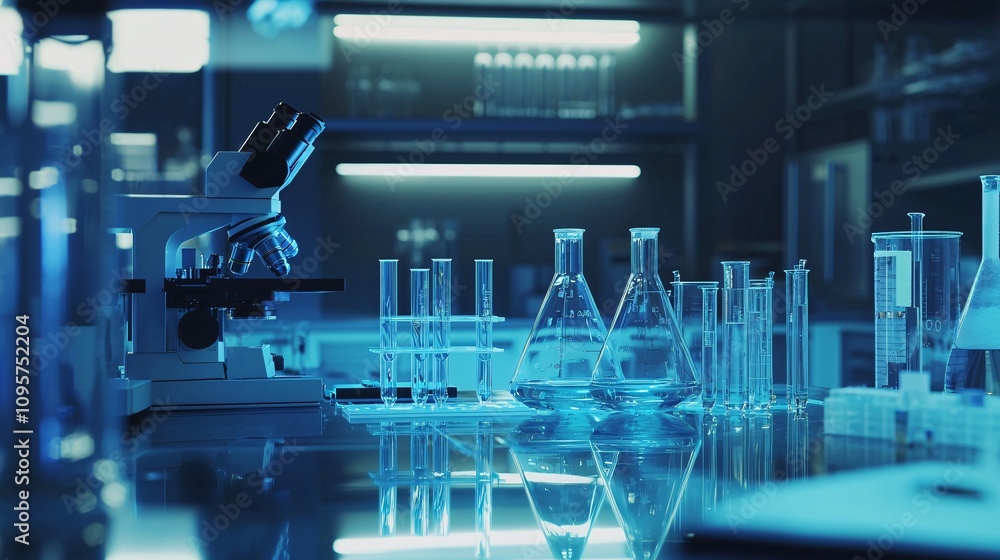 Focused Scientists Analyzing Experiment in Laboratory Focused Scientists Analyzing Experiment in Laboratory