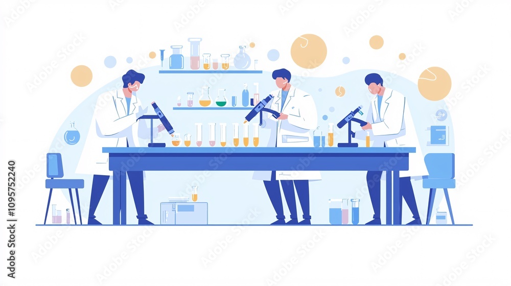 Focused Scientists Analyzing Experiment in Laboratory Focused Scientists Analyzing Experiment in Laboratory