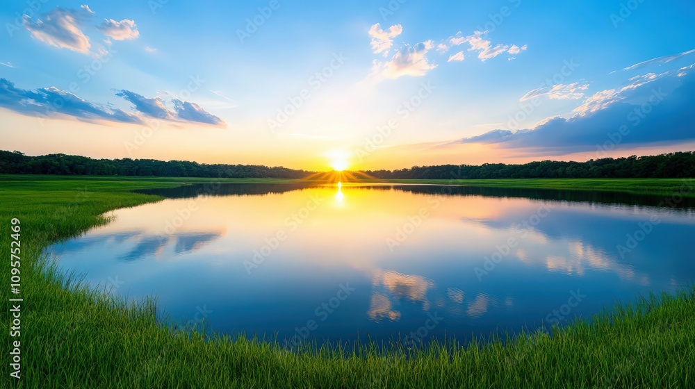 Obraz premium A large body of water with a bright sun reflecting off the surface