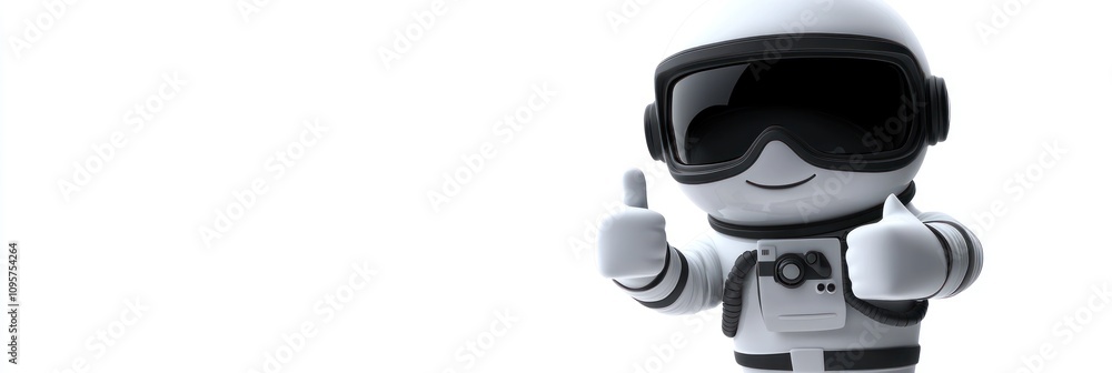 A cheerful cartoon astronaut giving a thumbs-up gesture in a space-themed design. A cheerful cartoon astronaut giving a thumbs-up gesture in a space-themed design.